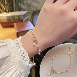 Charm Bracelets Exquisite Rhinestone Bow Bracelet Elegant Pearl For Women Wrist Accessories Party Wearing Jewelry Birthday Gifts