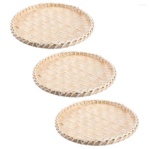 Plates 3 Pcs Bamboo Weaving Fruit Basket Woven Tray Decorative Wall Baskets Bread Serving