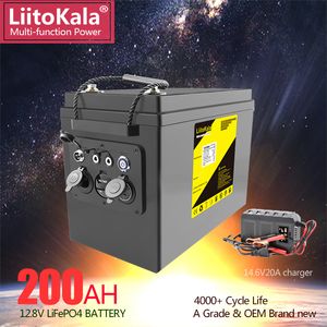 LiitoKala 12.8V 200ahLifepo4 battery power bank for Campers Golf Cart Off-Road Off-grid Solar Wind for RV Outdoor 5V 12V output