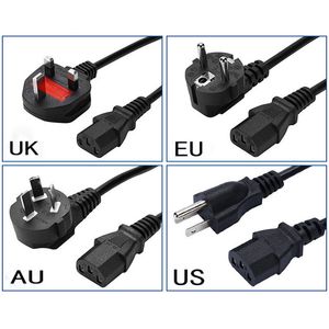 1,5m 3 -stift EU US AU UK PLUG Dator PC AC -nätadapterkabel för skrivare Netbook bärbara datorer Spelspelare kameror Power Plug Electronics Batterier laddare