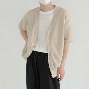 Men's Sweaters Sleeve Short Cardigan Coat Summer Thin Sweater Slim Simple V-neck Solid Color Trend Korean Male Clothign 2Y8524
