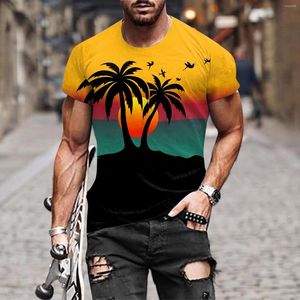 T-shirt da uomo Estate Manica corta da uomo Stampa albero di cocco Per uomo Palestra Casual Retro Traspirante Fitness Top Abbigliamento uomo 2023