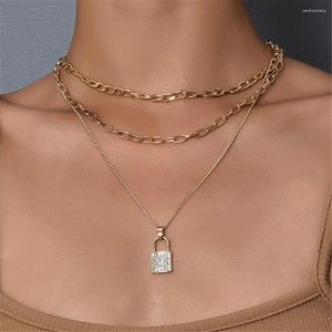 Colares pingentes cor de ouro boho multinível colar para mulheres feminino completo cristal incrustado bloqueio moda vintage colar corrente jóias presente