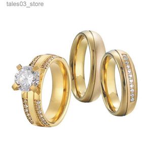 Trauringe, luxuriös, 3-teilig, 18 Karat vergoldet, Ehering-Set für Paare, für Männer und Frauen, Love Alliance, CZ-Diamant, Verlobungsring, Ehe, Q231120