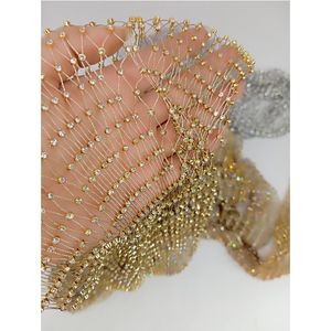 Stoff 65 x 55 cm Gold Fischernetz Linie Stein Kristall Verbindungsstoff 2023 Ins Designer weiß für DIY Kleid Maske Dekor 230419