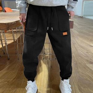 Pantaloni da uomo Pantaloni sportivi foderati in pile da uomo Pantaloni larghi con gamba dritta Fondo a vita alta da allenamento maschile da jogging con