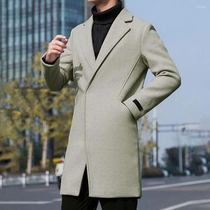 Men's Trench Coats Men Coat Autumn Woolen Korean Fashion Business Casual Solid Long Streetwears Winter One Button Overcoat