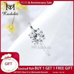 Fedi nuziali Kuololit 2CT 1CT Anello per donna Solido 14K 10K Oro bianco 8,0 mm Taglio rotondo D/VVS1 Anello solitario per fidanzamento Matrimonio 231118