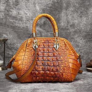 Borse da sera Johnature Borsa in vera pelle Dipinta a mano in alligatore Goffratura Borsa da donna 2023 Retro Messenger a spalla in pelle bovina