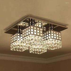 Luzes de teto modernas quadradas embutidas 42cm E27 soquete cromado metal e decoração de cristal lâmpadas para sala de estar quarto