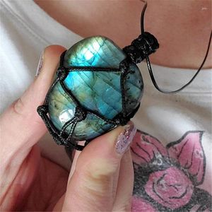 Colares de pingente KA038F-4F masculino natural labradorite pedra jóias garganta chakra-pedra de magia áspero moonstone embrulhado