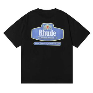 Tasarımcı Moda Giyim Tees Hip hop Tişörtleri Rhude Motorsport 2022 Hatıra Pamuklu Baskılı Tişört Gevşek Gündelik Yaz Streetwear Spor Giyim Tops