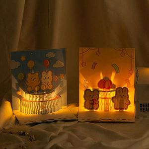 100Pcs Led 3D Cartoon Folding Card Light With Music Song Happy Birthday Candle PopUp Cake Postcard Envelope Invitations Gifts