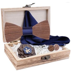 Arco laços 2023 homens xadrez gravata de madeira conjunto listrado madeira bowtie bolso quadrado abotoaduras booch conjuntos com caixa para homens presentes de casamento