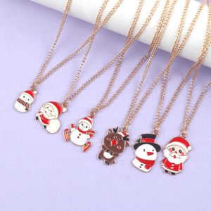 Christmas Necklace Decorations Alloy Pendant Women Metal Fashion Prop Santa Claus Tree Bells Snowflakes Pattern Neck Chain Choker Gift Party Festive Supplies