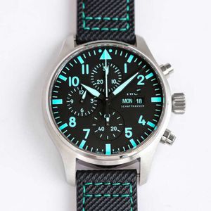 Designer IWC Watch Mens Pilot Chronograph Menwatch med Box IQ Mechanical Auto Reloj All Pins Working Leather Strap Montre Luxe