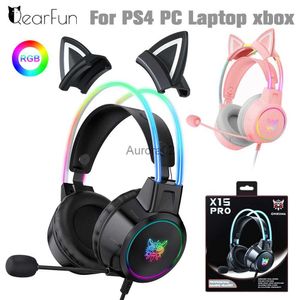 Cell Phone Earphones RGB Light Cat Ear Gamer Headset for PC PS4 XBOX HD Noise Reduction Stereo Surround PC Gamer Gaming Headset with Microphone Gift YQ231120