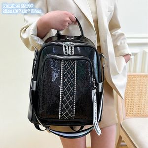 Outlet Factory Ladies Street Paiugine Street Trend Handbag Joker Black Diamond Ancrusted Backpack Sweet Zipper Decorative Fashion Bckacks 2301#