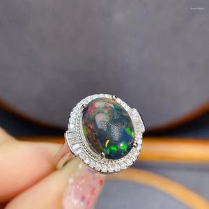 Cluster Ringe mehrfarbiger schwarzer Opal Ring natürlicher Edelstein oval 10 12 mm 925 Sterling Silber einfacher Stil Modeschmuck