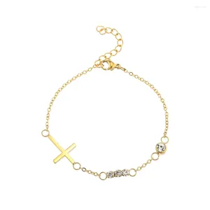 Charm Bracelets High Quality Stainless Steel Faith Cross Bracelet Crystal Link As Christmas Day Gift Beach Girl Woman Accessories