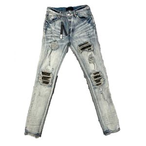 Jeans da uomo Jeans viola Jeans firmati Pantaloni ricamati in denim Moda Pantaloni neri con fori Taglia US 28-38 Pantaloni con cerniera in difficoltà Hip Hop per uomo 2023 skinny slim