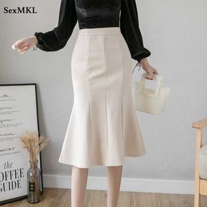 Skirts Women High Waist Midi Skirts Oversized Winter Ruffles Black Khaki Office Skirt Y2k Korean Fashion Package Hip Long Mermaid Skirt P230420