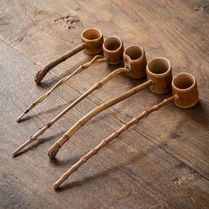 Çay kepçeleri bambu şarap kepçe kaşık japon tarzı uzun saplı set çaylak mutfak alet doğal su