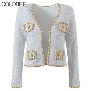 Womens Wool Blends Korean Fashion Coat Luxury High Quality Elegant Gold Chain VNeck Jaqueta Femina Manteau Hiver 231118