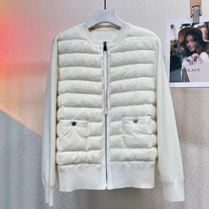 Jaquetas femininas de alta qualidade moda designer casacos 2023 inverno senhoras lã tricô algodão acolchoado retalhos manga longa branco preto