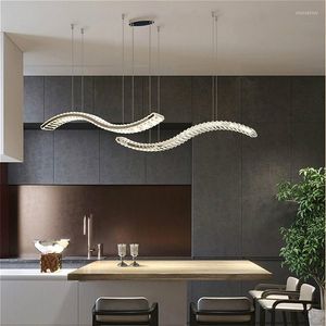 Pendant Lamps Modern Crystal Chandelier Stainless Steel Gold Silver Long Strip Combination Hanging Lamp Kitchen Island Dining Room