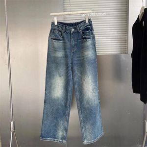 Mäns jeans mmsix höst och vinterstil tryckt design tvättade gamla bredbensbyxor vintage