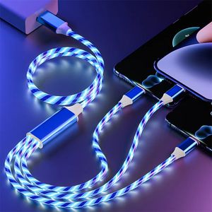 3 in 1 Fast Charge LED Flowing Light Micro USB Cable 2A Type C Phone Charging Cables Charger Cord 1.2m