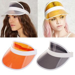 Geniş Memlu Şapkalar Yaz Kadın Güneş Şapkası Şeker Renk Şeffaf Boş Üst Plastik PVC Anti-İv Güneşlik Plaj Vizör Kapakları Bisiklet Sunhat