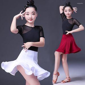 Stage Wear 2pcs Anzug Mädchen Latin Dance Dress Kid Wettbewerb Kleidung für Mädchen Gesellschaftstanz Kostüme Kind weißer Rock