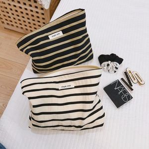 Borse cosmetiche Borsa a righe da donna Tela di cotone Borsa da viaggio femminile con cerniera per il trucco Assorbenti igienici