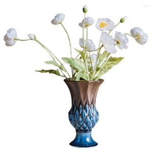 Vasen Unterglasur Ananas Gitter Porzellan Flasche Säule Becken Nostalgie Art Style Vase Blumenhandwerk Keramik Ornamente