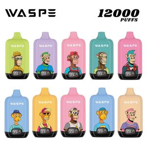 Grossista originale WASPE puff 12000 Digital Box monouso Vape puff 12k penna Dispositivo sbuffi 12K ricaricabile e vaporizzatori per sigarette