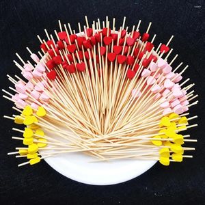 Gafflar 100 st 12 cm hjärtblommor bambu plocka buffé cupcake frukt gaffel fest dessert sallad stick cocktail spett för bröllopsdekor