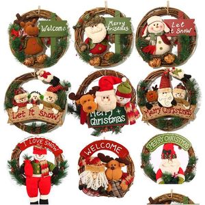 クリスマスの装飾木製メリークリスマスガーランドリースデコレーションウォールハングドアサンタクロースエルク雪だるま装飾