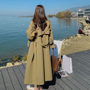 Kvinnors jackor Autumn Trench Coat Classic Casual Loose Belt Fashion Chic Double Breasted Long Outwear 230419
