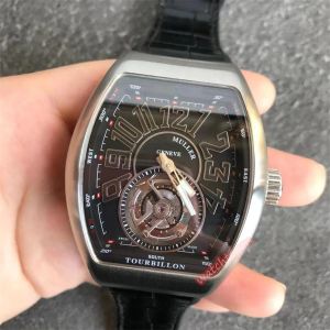 ABF Tourbillon Watch V45 med FM2001-02 Manuell mekanisk rörelse Klassisk fatfodral Double Bridge Sapphire Glass Mirror Men's Watch