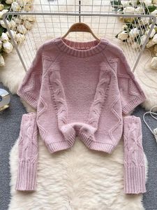 Kobiety swetry dla kobiet jesienne pullvoers Wysokiej klasy leniwy styl dzianinowy sweater sweater krótkie smażone ciasto skręca design sens niszowy top