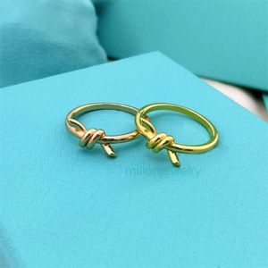 rings jewelry T Rope Bow Ring Women's 18k Rose Gold Twisted Rope Pair Ring Girl Fashion Net Red Ring