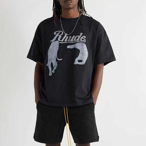 Diseñador de ropa de moda Camisetas Camisetas de hip hop Rhudevintage Night Cat Vtg Pareja de verano suelta Tendencia Marca Camiseta de media manga Hombres Streetwear Tops Ropa deportiva