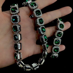 Luxury Mens Tennis Chains 13mm Green Blue Red Square Diamond Hip Hop Necklaces Bling Women Iced Out Cuban Link Chain Bracelet Fashion Gold Silver Hipster Punk Jewelry