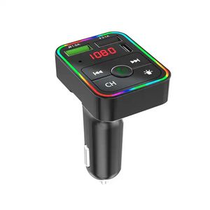 Amazon Hot F2 Car Charger MP3 Player Bluetooth Adapter Connect Handsfree FM transmitter Colorful Practical Ambient Light Car Charging