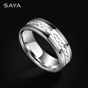 Anéis de casamento anel personalizado para homens inlay trançado 925 prata carboneto de tungstênio jóias luxuosa faixa de casamento personalizado gravado 231118