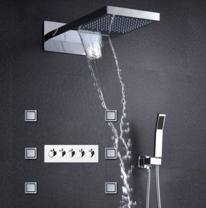 Luxus-Duschpaneel mit Wasserfall-Duschkopf, Badezimmer-Zubehör, 304 Edelstahl, Regenduscharmatur-Set, 6-teilig, Körperdüsen 8465162