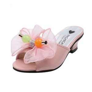 Slipper Kids Princess Shoes with Bowknot Low Heel Indoor Slippers Casual Girls Party Wedding Leather Shoes Size 26-36 230419