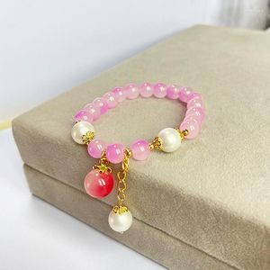 Link Bracelets Cherry Powder Hand String Pearl Pendant Sweet And Cute Korean Bracelet Girl